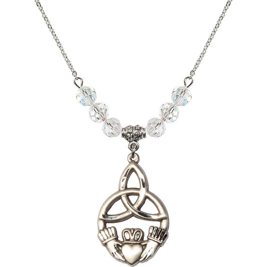 Sterling Silver Irish Knot / Claddagh Birthstone Necklace with Crystal Beads - 5102