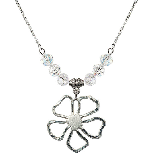 Sterling Silver Five Pedal Flower Birthstone Necklace with Crystal Beads - 5109