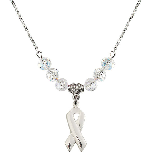 Sterling Silver Cancer Awareness Birthstone Necklace with Crystal Beads - 5150