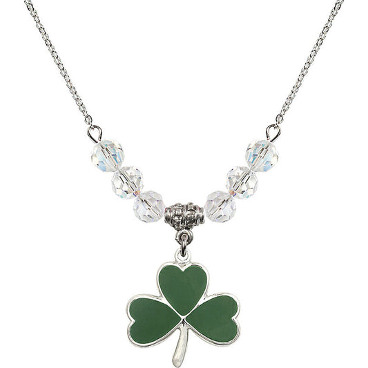 Sterling Silver Shamrock Birthstone Necklace with Crystal Beads - 5248