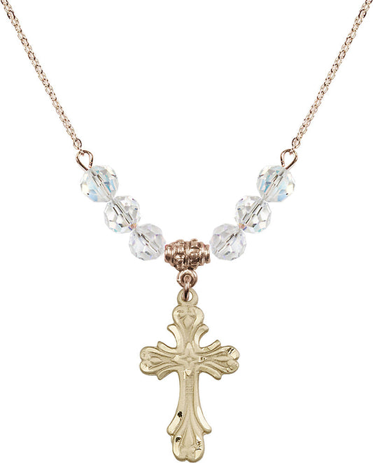 14kt Gold Filled Cross Birthstone Necklace with Crystal Beads - 5419