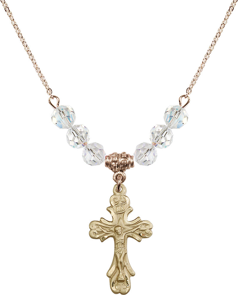 14kt Gold Filled Crucifix Birthstone Necklace with Crystal Beads - 5421