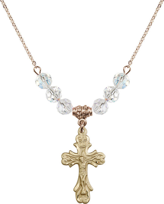 14kt Gold Filled Crucifix Birthstone Necklace with Crystal Beads - 5421