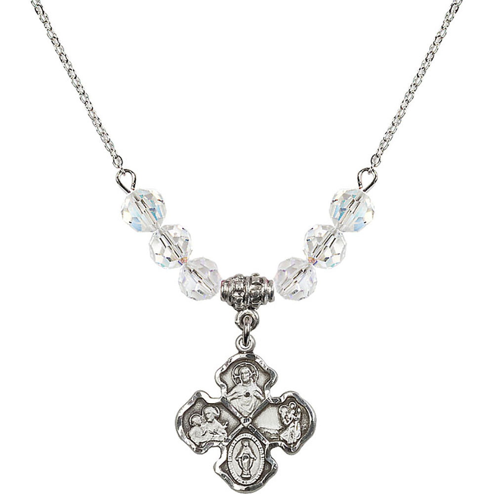 Sterling Silver 4-Way Birthstone Necklace with Crystal Beads - 5441