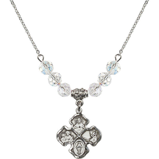 Sterling Silver 4-Way Birthstone Necklace with Crystal Beads - 5441
