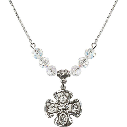 Sterling Silver 5-Way Birthstone Necklace with Crystal Beads - 5443