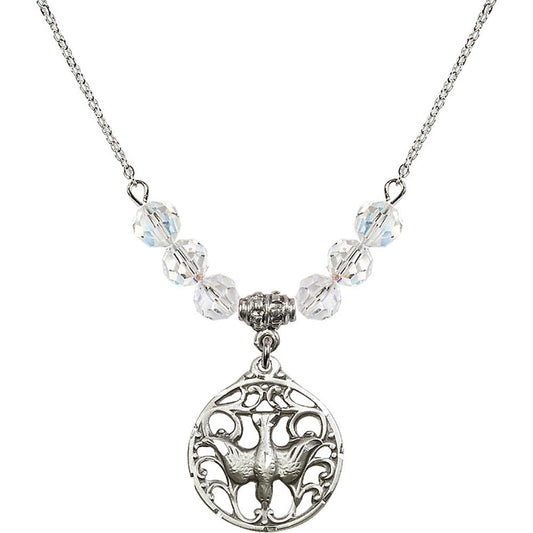 Sterling Silver Holy Spirit Birthstone Necklace with Crystal Beads - 5655