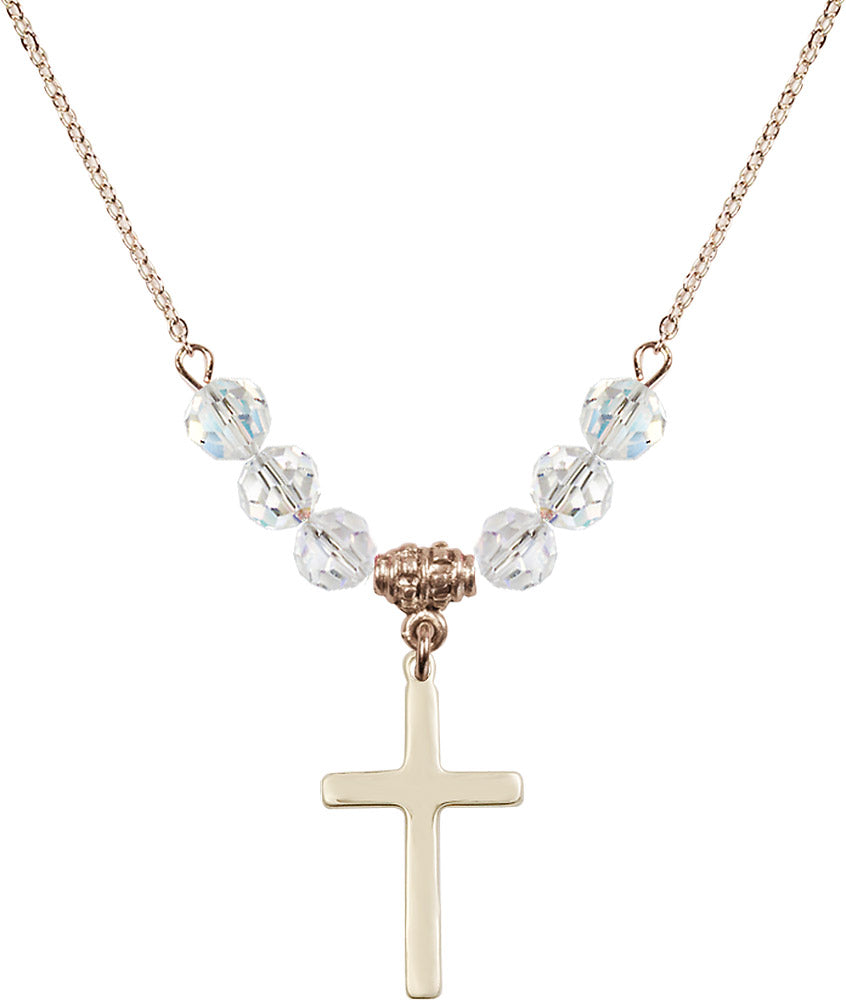 14kt Gold Filled Cross Birthstone Necklace with Crystal Beads - 5670