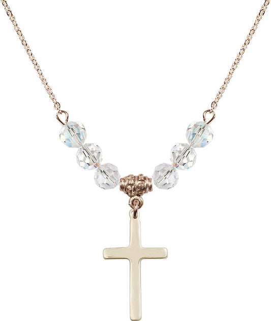 14kt Gold Filled Cross Birthstone Necklace with Crystal Beads - 5670