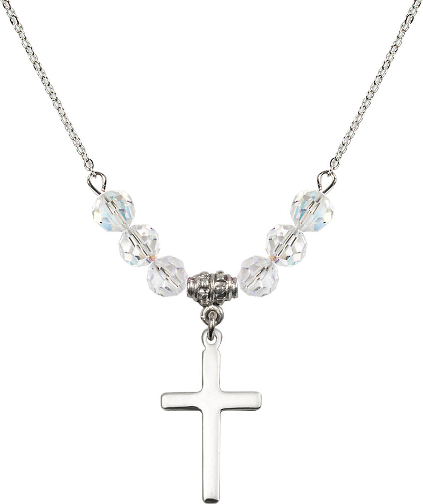 Sterling Silver Cross Birthstone Necklace with Crystal Beads - 5670