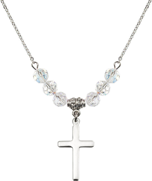 Sterling Silver Cross Birthstone Necklace with Crystal Beads - 5670