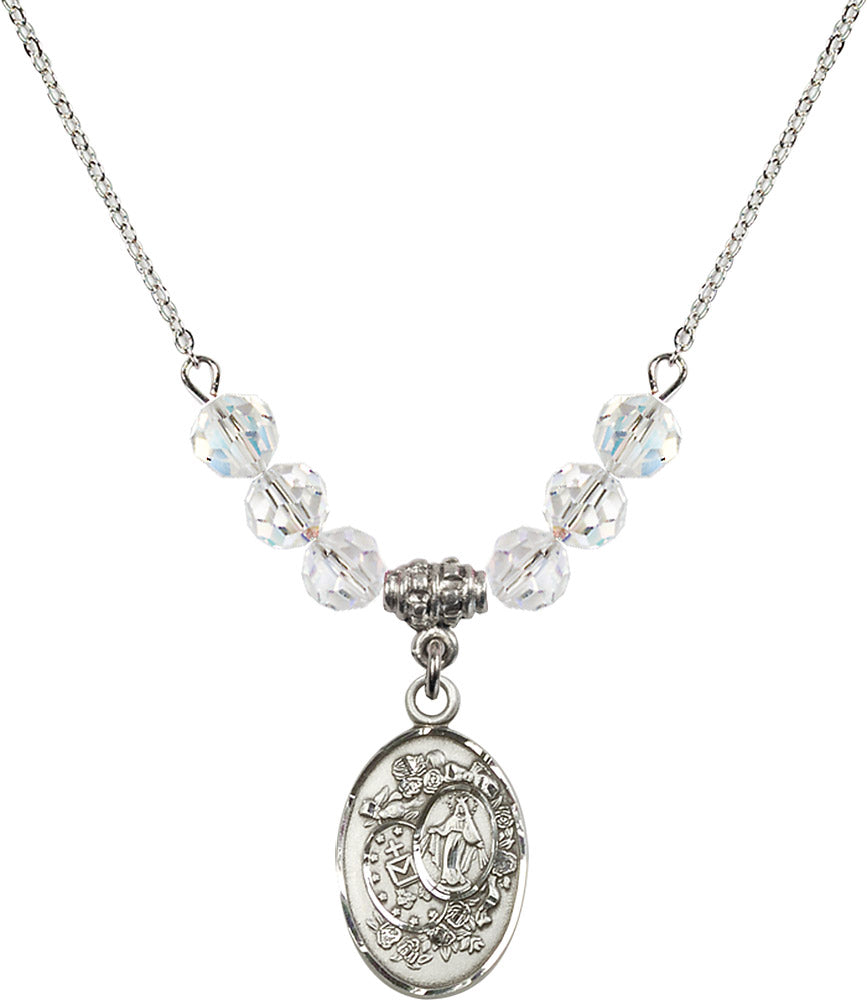Sterling Silver Miraculous Birthstone Necklace with Crystal Beads - 5682