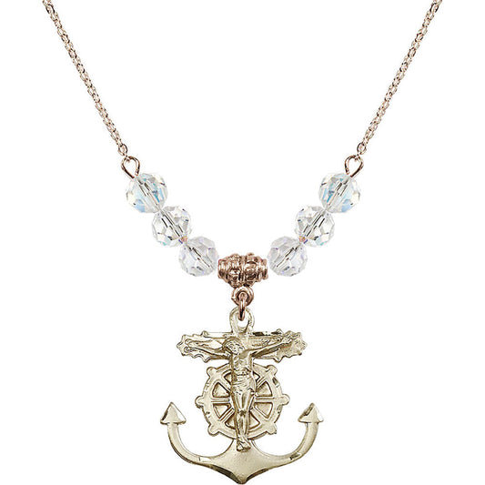 14kt Gold Filled Anchor Crucifix Birthstone Necklace with Crystal Beads - 5685