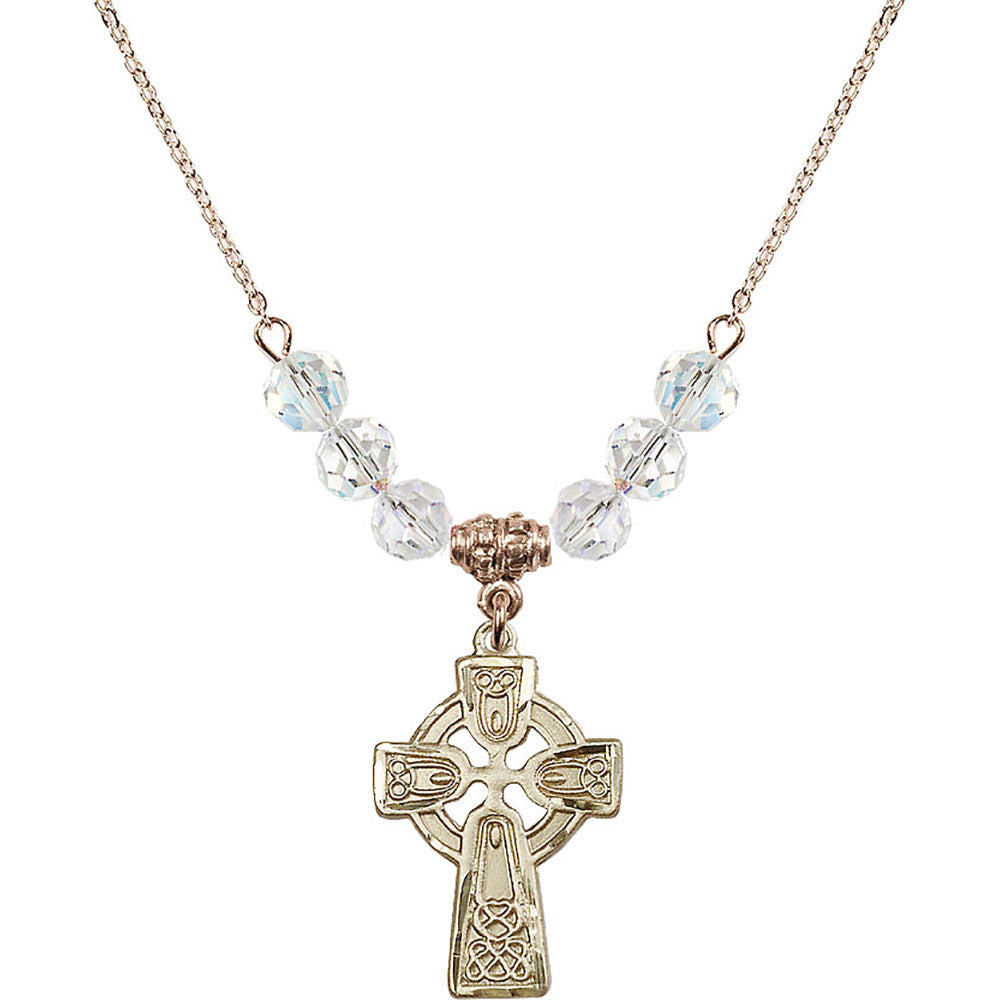 14kt Gold Filled Celtic Cross Birthstone Necklace with Crystal Beads - 5689
