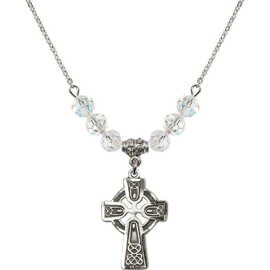 Sterling Silver Celtic Cross Birthstone Necklace with Crystal Beads - 5689