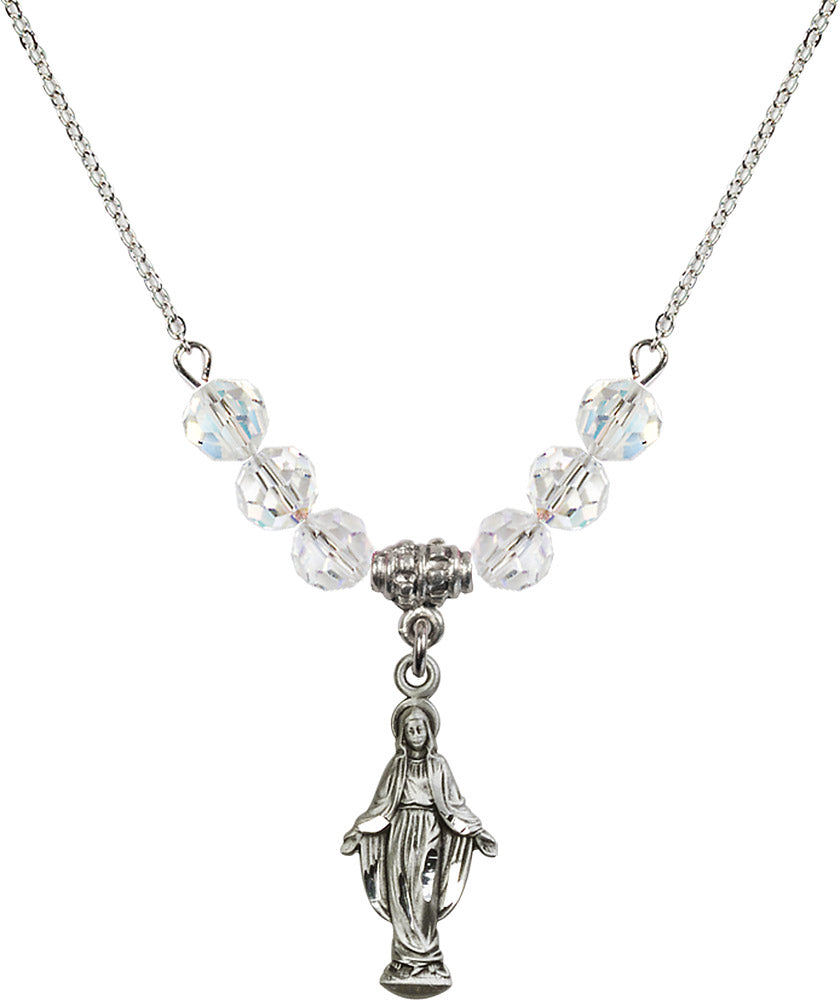 Sterling Silver Miraculous Birthstone Necklace with Crystal Beads - 5900