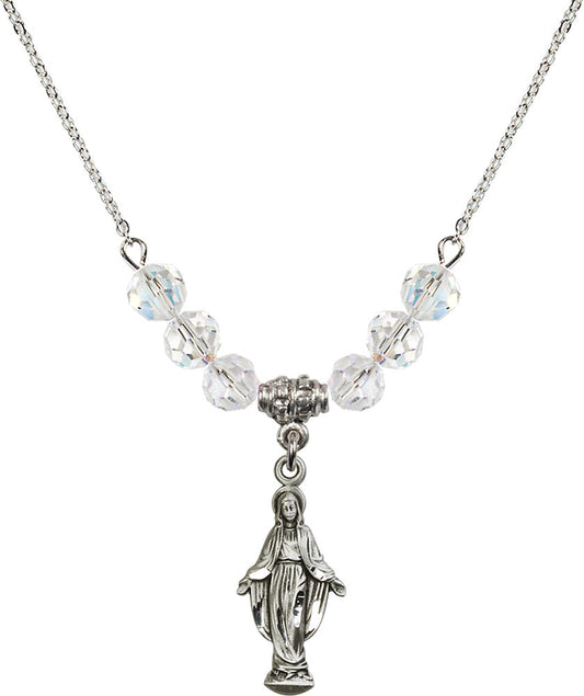 Sterling Silver Miraculous Birthstone Necklace with Crystal Beads - 5900