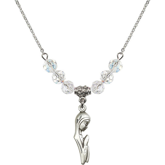 Sterling Silver Madonna Birthstone Necklace with Crystal Beads - 5907