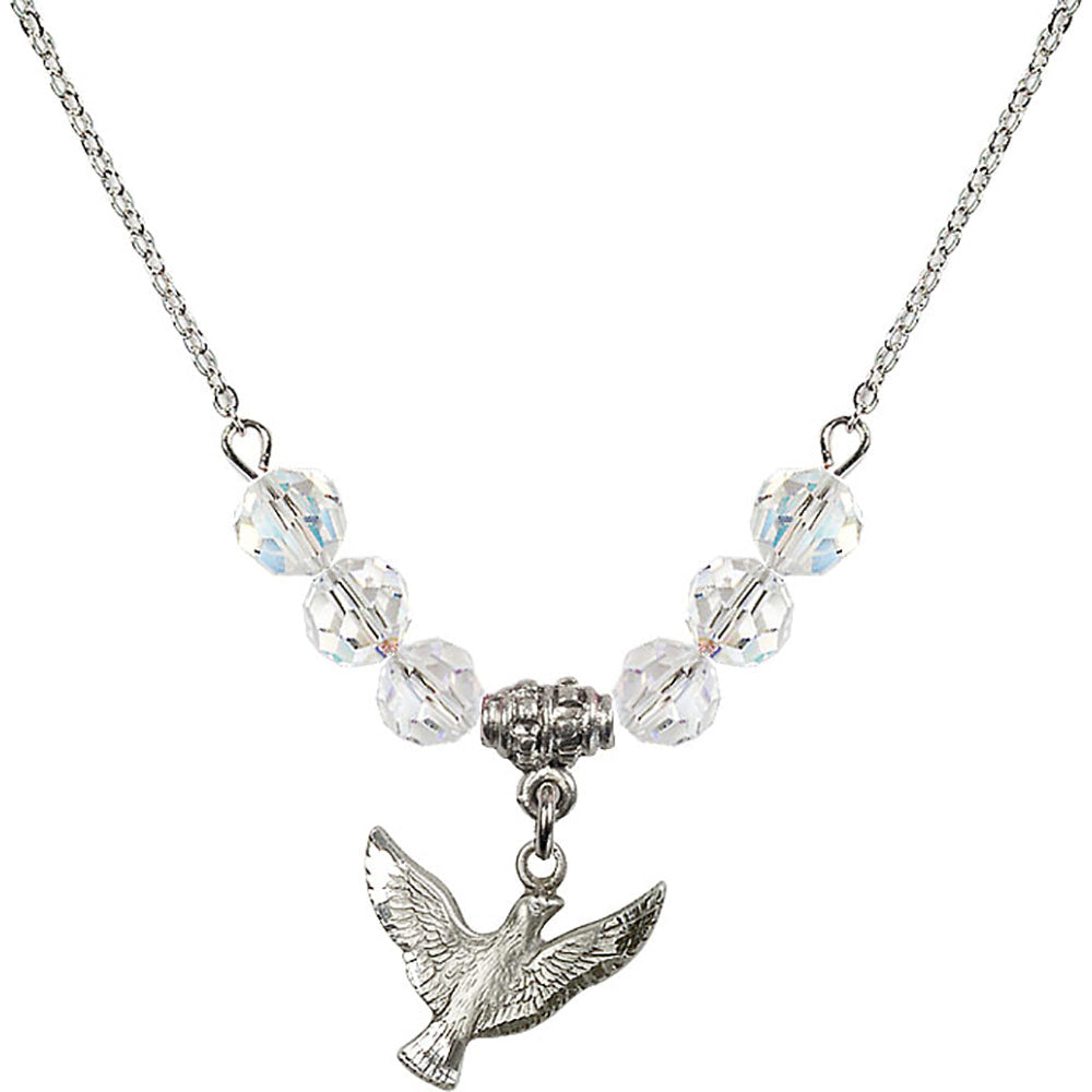 Sterling Silver Holy Spirit Birthstone Necklace with Crystal Beads - 5912
