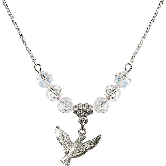 Sterling Silver Holy Spirit Birthstone Necklace with Crystal Beads - 5912