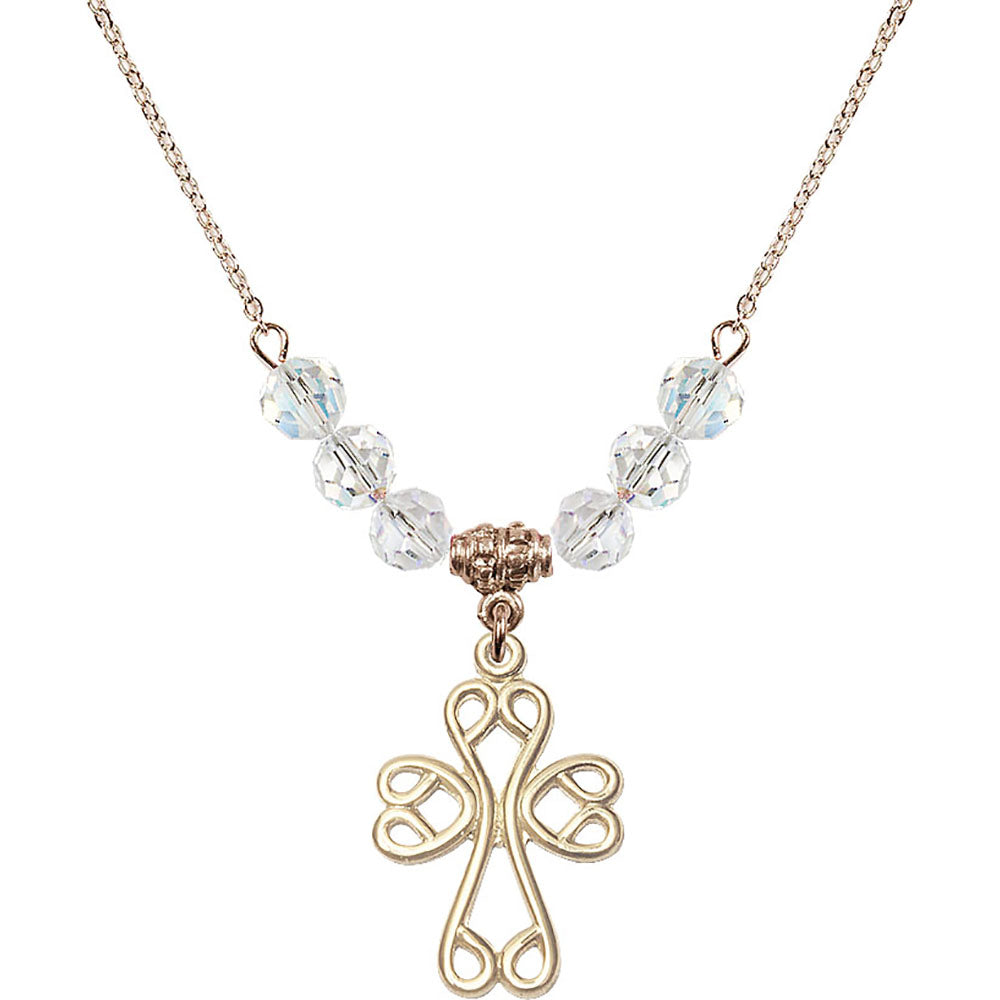14kt Gold Filled Scroll Cross Birthstone Necklace with Crystal Beads - 5998