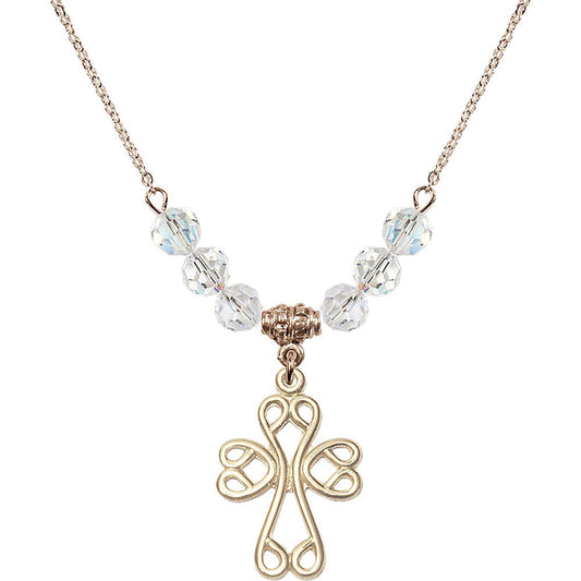 14kt Gold Filled Scroll Cross Birthstone Necklace with Crystal Beads - 5998
