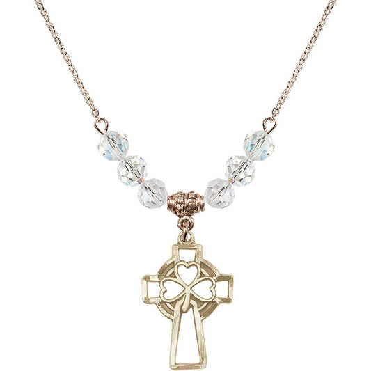 14kt Gold Filled Shamrock Cross Birthstone Necklace with Crystal Beads - 5999