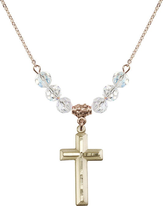 14kt Gold Filled Cross Birthstone Necklace with Crystal Beads - 6000