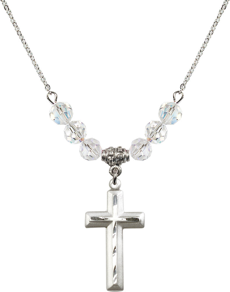Sterling Silver Cross Birthstone Necklace with Crystal Beads - 6000