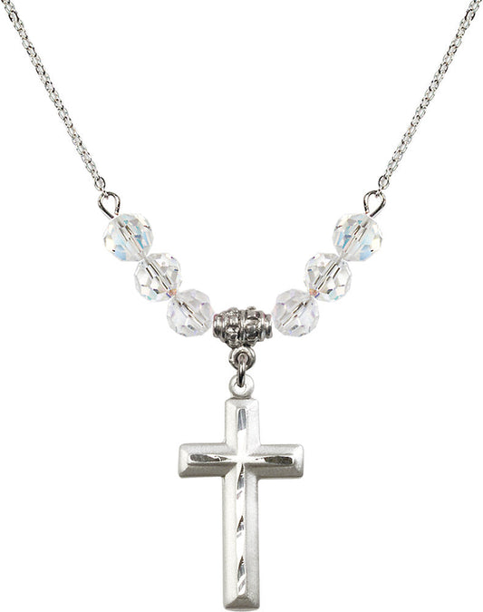 Sterling Silver Cross Birthstone Necklace with Crystal Beads - 6000