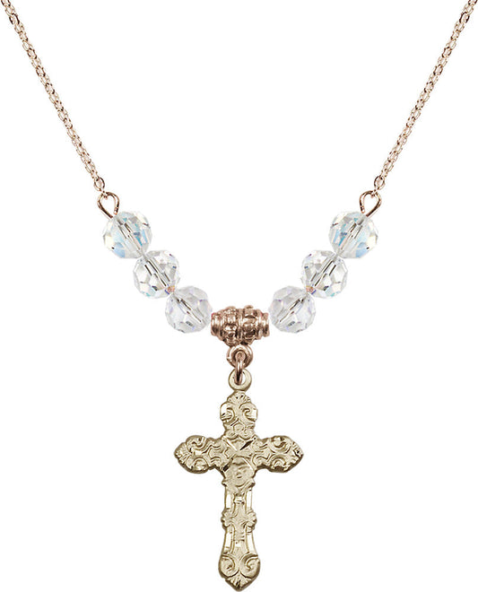 14kt Gold Filled Cross Birthstone Necklace with Crystal Beads - 6001