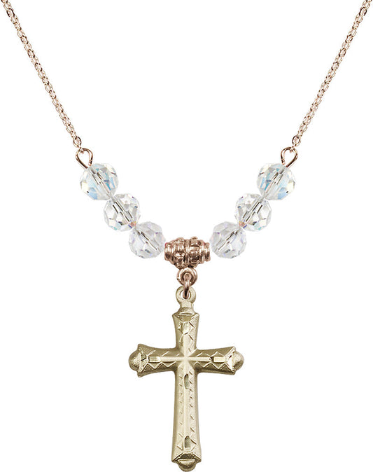 14kt Gold Filled Cross Birthstone Necklace with Crystal Beads - 6007