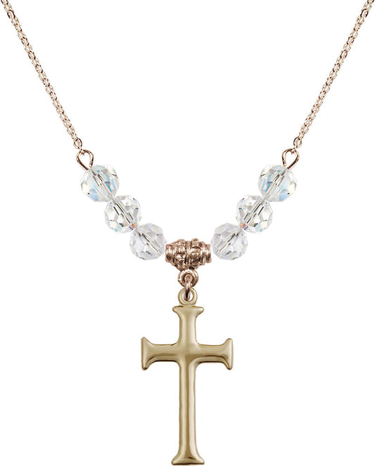 14kt Gold Filled Cross Birthstone Necklace with Crystal Beads - 6008