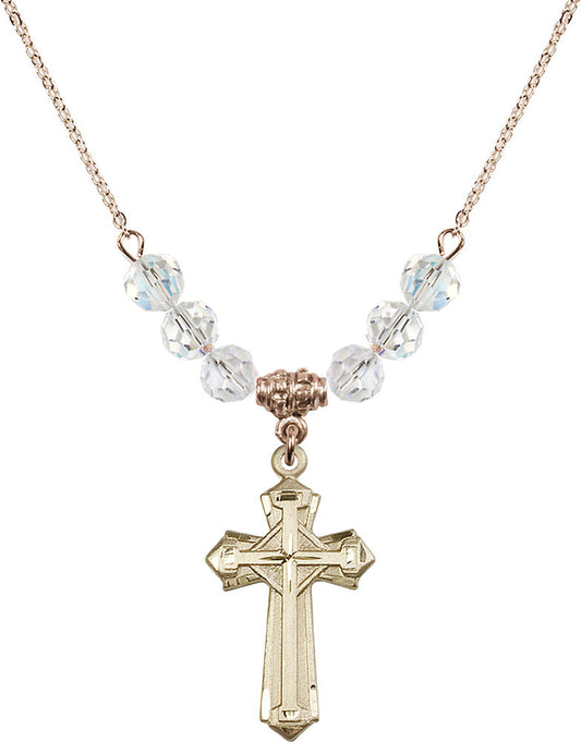 14kt Gold Filled Cross Birthstone Necklace with Crystal Beads - 6012