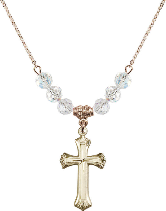 14kt Gold Filled Cross Birthstone Necklace with Crystal Beads - 6013