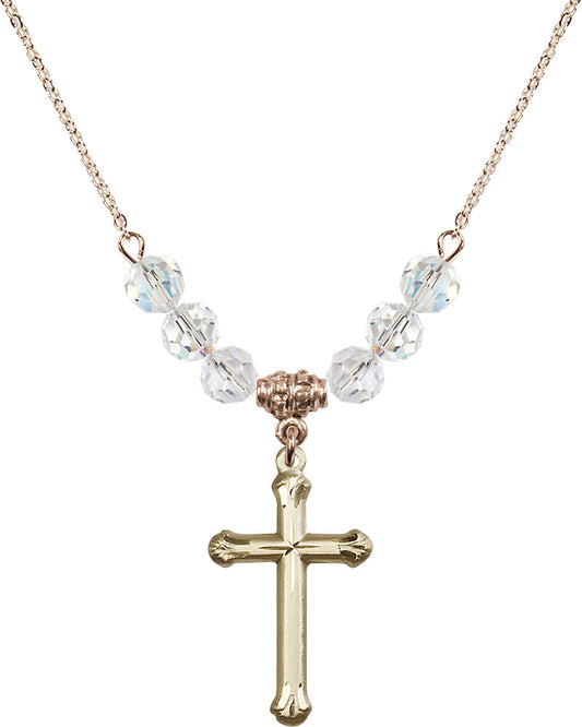 14kt Gold Filled Cross Birthstone Necklace with Crystal Beads - 6022
