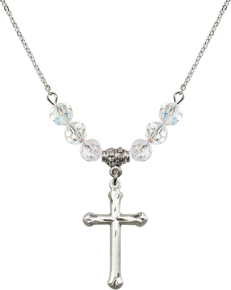 Sterling Silver Cross Birthstone Necklace with Crystal Beads - 6022