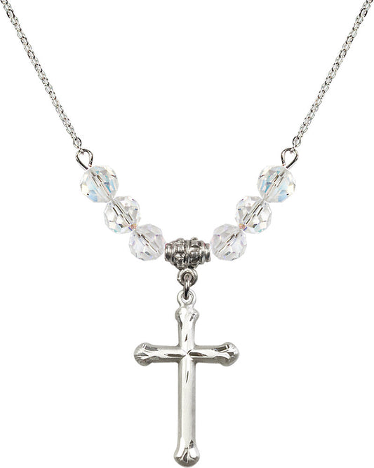 Sterling Silver Cross Birthstone Necklace with Crystal Beads - 6022