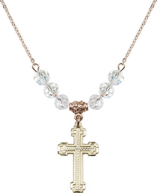 14kt Gold Filled Cross Birthstone Necklace with Crystal Beads - 6039