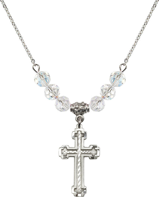 Sterling Silver Cross Birthstone Necklace with Crystal Beads - 6039