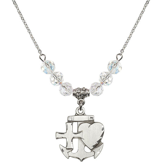 Sterling Silver Faith, Hope & Charity Birthstone Necklace with Crystal Beads - 6045