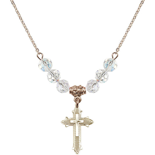 14kt Gold Filled Cross on Cross Birthstone Necklace with Crystal Beads - 6058