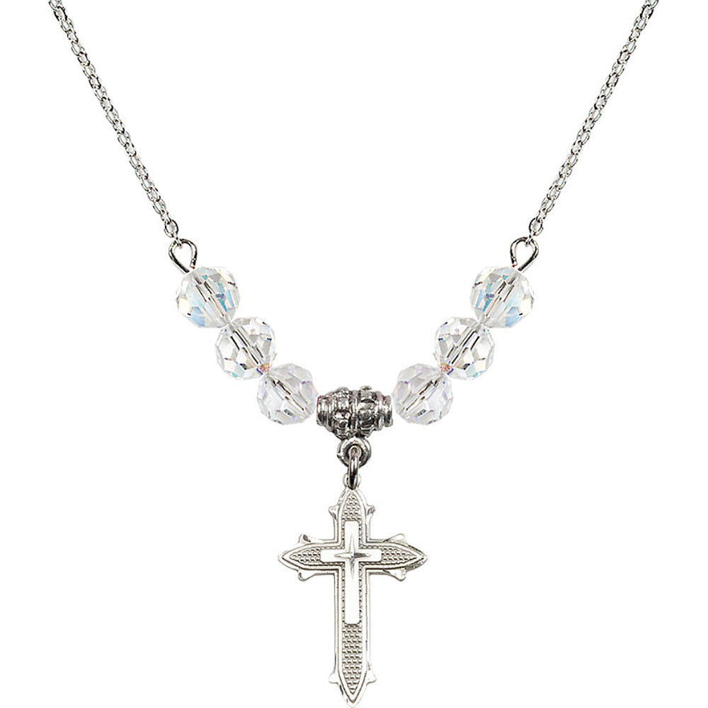 Sterling Silver Cross on Cross Birthstone Necklace with Crystal Beads - 6058