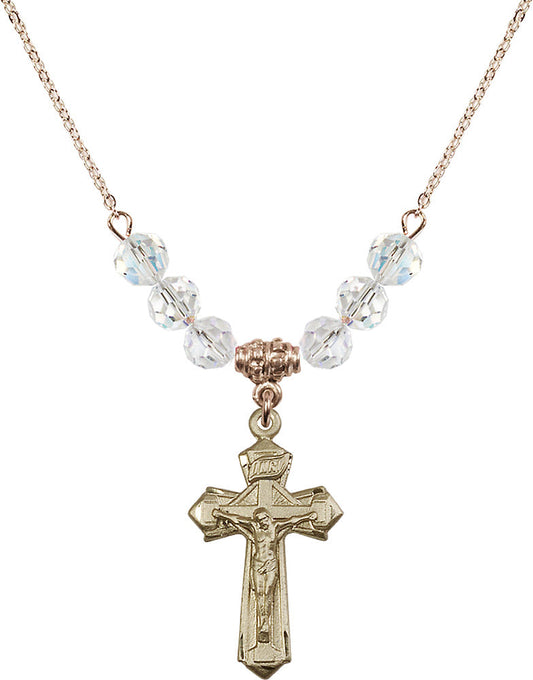 14kt Gold Filled Crucifix Birthstone Necklace with Crystal Beads - 6092