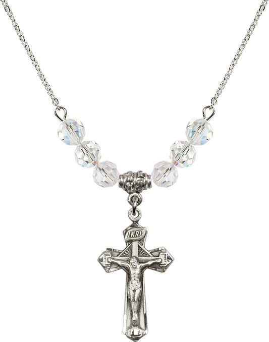 Sterling Silver Crucifix Birthstone Necklace with Crystal Beads - 6092