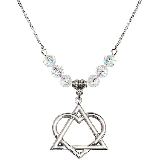 Sterling Silver Adoption Heart Birthstone Necklace with Crystal Beads - 6210