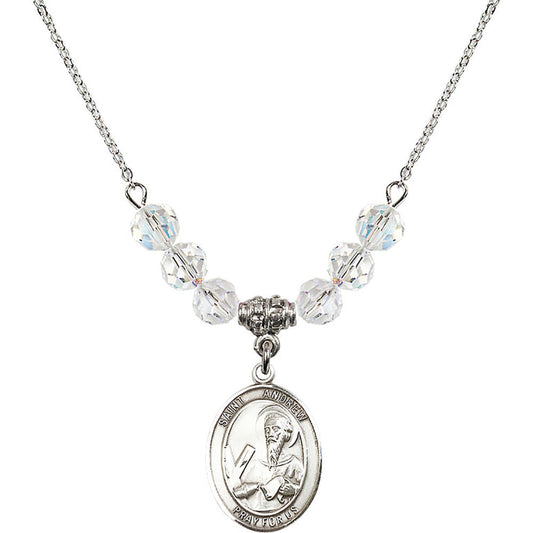 Sterling Silver Saint Andrew the Apostle Birthstone Necklace with Crystal Beads - 8000