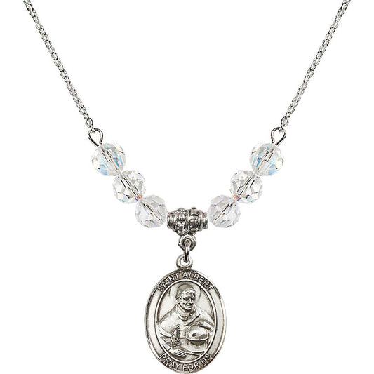 Sterling Silver Saint Albert the Great Birthstone Necklace with Crystal Beads - 8001