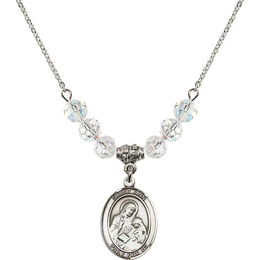 Sterling Silver Saint Ann Birthstone Necklace with Crystal Beads - 8002