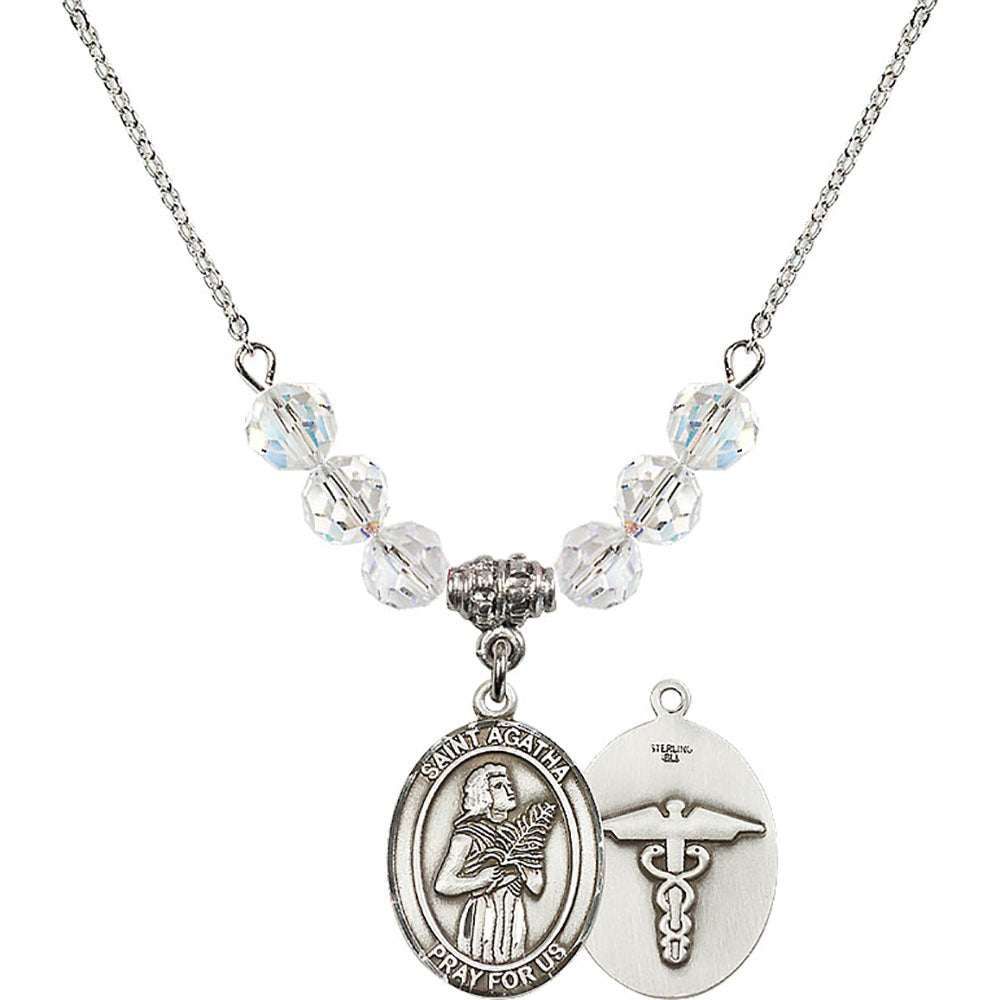 Sterling Silver Saint Agatha / Nurse Birthstone Necklace with Crystal Beads - 8003